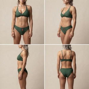 Ensemble bikini dos nu pour femme, maillot de bain torsadé à l'avant, couleur unie, tenue de plage, string taille haute, deux pièces - Product Image 2