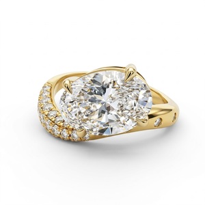 Anillo de compromiso de oro amarillo macizo de 14K con diamantes cultivados en laboratorio de 3.50 CTW con certificación IGI, corte East West Bypass Pav, para fiesta de bodas - Product Image 1