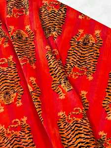 Coral Orange Tiger <b>Print</b> Velvet Drapes - Custom Size Boho Curtains 100% Cotton Velvet High quality cotton velvet - Product Image 3