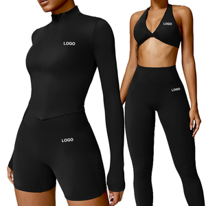 Ensemble de yoga uni pour femme, short taille haute, haut de sport sans couture à col en V profond, bretelles croisées et design torsadé, longueur intégrale - Product Image 2