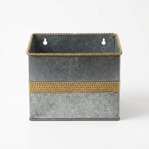 Handmade Galvanized Iron Square Wall <b>Basket</b> 26 cm Zinc Gilt Brass Deewar Format Home Decor - Product Image 1