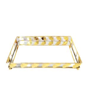 <b>Round</b> Gold Plated Mirrored Storage <b>Tray</b> With Lattice Design Modern Luxury Decorative <b>Table</b> Top Organizer - Product Image 6