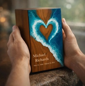 Personalized Rosewood Cremation Urn, Heart Engraved Memorial <b>Box</b> Ocean Heart Resin Wooden Cremation Urn Handmade Ocean Wave Memo - Product Image 2