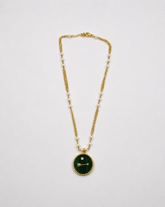 Collar con Colgante Personalizado Chapado en Rodio, Piedra Turquesa, Colgante de Flecha Redonda, Cadena con Cuentas de Perlas de Imitación, Joyería para Mujer, Regalo - Product Image 2