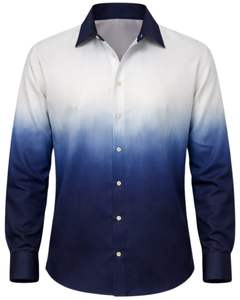 เสื้อเชิ้ตผู้ชายสีขาว-น้ำเงินไล่เฉด ผ้าฝ้ายพรีเมียม แขนยาว ติดกระดุม สวมใส่ได้ทั้งแบบเป็นทางการและลำลอง ผลิตตามสั่ง จำหน่ายส่ง - Product Image 1