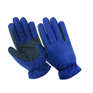 Gants d'équitation bleus et noirs en cuir synthétique pour une durabilité accrue, pour hommes et femmes, avec dos en tissu respirant pour diverses tâches. - Product Image 1