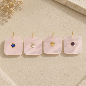 Wholesale Rose <b>Quartz</b> Square Cushion Cut Faceted Gemstone Pendant Gold Plated Brass Charm for Jewelry Making Supplies - Product Image 1