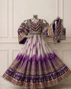 Purple Afghani <b>Dress</b> Mirror Koti Vest Traditional Kuchi Long Sleeve Lace Button Women Casual Flared Afghan Frock - Product Image 5
