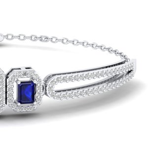 REYES Luxury 14K <b>Solid</b> <b>Gold</b> Moissanite Tennis Bracelet For Women Emerald Cut 0.9Ct Blue Sapphire Gemstone Fine Jewelry - Product Image 4