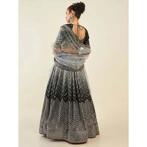 Enchanting Black <b>Sequins</b> <b>Art</b> Silk Partywear Lehenga Choli with Ruffles and Rhinestones - Product Image 6