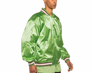 Blouson bomber en satin vert pour homme, entièrement boutonné, coupe classique, col rabattu, style décontracté printemps - Product Image 3