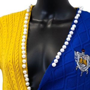 Suéter Ombre Perla Sigma Gamma Rho, Elegante Jersey de Punto con Degradado Azul y Dorado, Top Casual de Moda para Mujer, Ropa Personalizada de Hermandad - Product Image 2