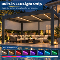 Pergola motorisée à lames orientables en aluminium 12x14 12x20 12x24, pergola extérieure rétractable avec télécommande et éclairage LED