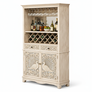 Mueble Bar de Madera Maciza de Primera Calidad con Diseño de Pavo Real y Vinoteca para Interiores Clásicos, Disponible para la Venta - Product Image 4