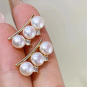 Pendientes de Perlas de Agua Dulce Naturales de 8-9 mm, Simples, Elegantes y de Lujo, con Gancho de Plata S925 y Tacón Alto, Accesorios Elegantes con Diamantes - Product Image 2