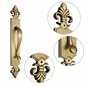 Poignée de porte moderne en laiton HI SAFE Fleur Royale de qualité supérieure |   Porte d'entrée principale décorative en laiton massif de 20 pouces pour hôtel - Product Image 3