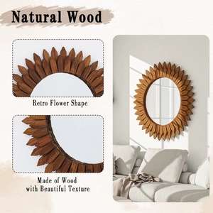 Luxury <b>Round</b> Wood Sunburst <b>Wall</b> <b>Mirror</b> Bohemian Decorative Accent <b>Mirror</b> for Home Interior Design At Cheap Price - Product Image 3