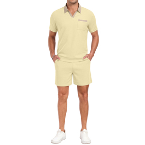 Breathable Men Summer Clothes Fashion Short Sleeve Patchwork Custom Logo Men Joggers Suits <b>Set</b> Shirt and Short <b>Set</b> Men - Product Image 5