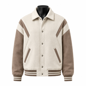 Chaqueta Varsity Personalizada para Hombre con Mangas en Contraste y Cierre de Botones a Presión, Fabricante Mayorista - Product Image 1