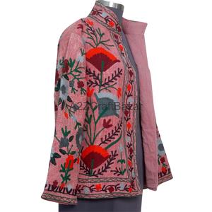 Blouson bomber en coton tricoté Suzani pour femme, à volants brodés, motif floral vintage, respirant et à séchage rapide pour l'hiver - Product Image 4