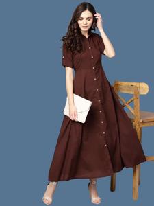 Vestido Midi de Lino Marrón Estilo Boho para Mujer, Vestido Camisero de Media Manga con Botones, Cuello con Solapa, Corte Holgado, Informal, para Verano - Product Image 5
