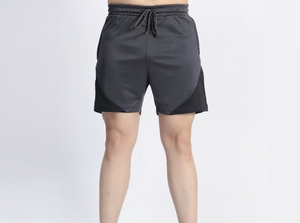 Shorts décontractés pour hommes en polyester gris uni avec cordon de serrage, taille mi-haute, séchage rapide, avec poches, en tissu tricoté - Product Image 3