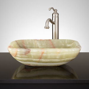 Green Onyx Oval Shaped Vessel Sink Natural <b>Stone</b> Basin Brushed Finish Fire Resistant 5-Year Warranty Modern Kitchen Dining - Product Image 4