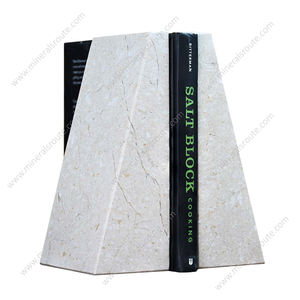 Serre-livres en marbre décoratifs pour livres lourds, vente en gros, décoration moderne pour la maison, pierre naturelle, marbre blanc crème, design gravé - Product Image 2
