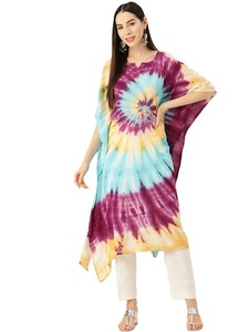 High Quality Designer Rayon <b>Kaftan</b> Tie Dyed Solid <b>Summer</b> Daily Wear Regular Fit O-Neck Best Price by Supplier - Product Image 1