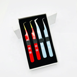 <b>Light</b> Blue Snowflake Eyelash Tweezers Stainless Steel Precision Smooth Tip Curved Set Stainless Steel Lash Tweezers for Eyelash - Product Image 3