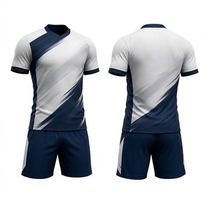Custom Sublimated <b>Soccer</b> Uniform Set White and Navy Professional Team Football Kit Lightweight Breathable Training Jersey Shorts - Product Image 1
