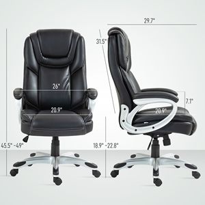 Sedia da Ufficio Direzionale in Pelle con Schienale Alto, Certificata BIFMA, Ruote Girevoli in Nylon, Cuscino, Altezza Regolabile per il Massimo Comfort, Nera - Product Image 3