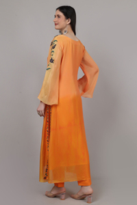 Ensemble 2 pièces pour femme Royal Party Wear, Kurta et pantalon ombré couleur orange avec broderie fil ancre, pour les amateurs de mode élégante - Product Image 2