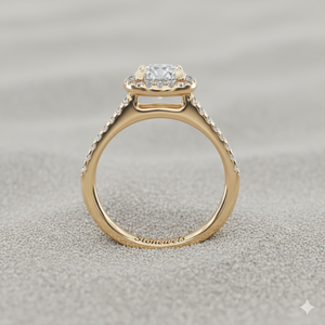 แหวนหมั้น Pav Halo และ Shank Diamond แบบวินเทจ ตัวเรือนทองคำ ประดับเพชรแบบ Prong Setting พร้อมใบรับรอง - Product Image 3