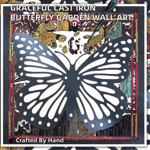 Gran Arte de Pared Metálico de Hierro Fundido con Diseño Floral de Mariposa, Hecho a Mano, Rectangular, Decoración de Jardín, Color Personalizado, Adorno para Interiores y Exteriores - Product Image 3