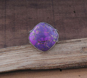 Wholesale 925 Sterling <b>Silver</b> Purple Copper Turquoise Three Layer <b>Band</b> Ring <b>Wedding</b> Gift for Women - Product Image 2