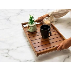 Plateau rectangulaire en teck vieilli artisanal traditionnel, vente en gros |   Moradabad - Product Image 2