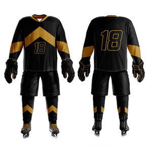 Men's <b>Red</b> Black Ice Hockey Uniform Set Full Sleeve V-Neck Moisture Wicking Polyester Jersey Pants <b>Gloves</b> Skates - Product Image 3