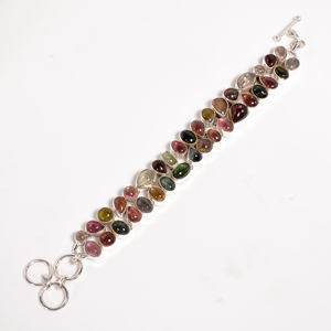 Natural Multi Tourmaline <b>Gemstone</b> <b>Bracelet</b> 925 Sterling Silver Handmade Cabochon Statement Jewelry Women Gift for Men Unisex Her - Product Image 2