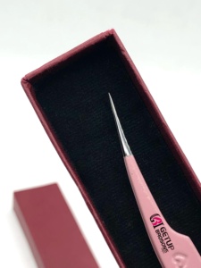 Pinzas Profesionales de Acero Inoxidable para Extensión de Pestañas, 10 mm, Punta Serrada, Antimagnéticas, Antiestáticas, Recubrimiento de Polvo Rosa Claro - Product Image 2