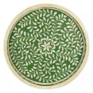 Meilleur fabricant de plateaux de service en bois avec incrustations de nacre, design thématique décoratif pour le Ramadan et les occasions, plateaux ronds. - Product Image 6