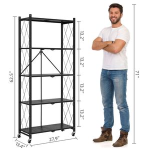 Scaffale Metallico a 5 Ripiani per Garage con Ruote, Pieghevole, 71x34x158 cm - Product Image 1