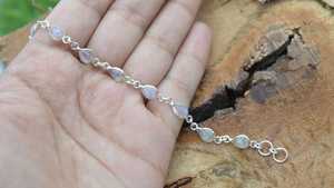 Pulsera de Plata de Ley 925 con Piedra Lunar, Hecha a Mano, con Corte de Pera, Joyería de Piedra Lunar Arcoíris, Pulsera de Eslabones en Forma de Lágrima - Product Image 2