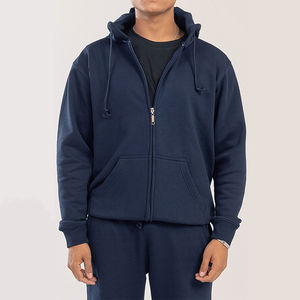 Nueva Llegada, Sudadera con Capucha y Cremallera de Primera Calidad, 100% Algodón, para Hombre, Azul Marino, Cómoda, Relajada, Casual, Resistente al Viento - Product Image 1