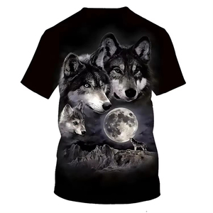 Men's Black Short Sleeve T-Shirt With Blue Lion Print O-Neck Casual <b>Animal</b> <b>Pattern</b> Polyester Regular Fit - Product Image 5