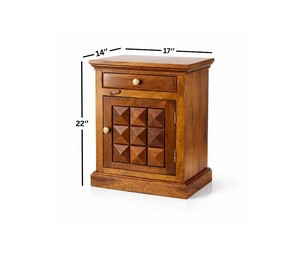 Wholesale carved solid wood <b>bedside</b> <b>table</b> 1 drawer nightstand open shelf honey finish Pindel Handicraft Jodhpur India - Product Image 4
