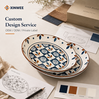 Assiette à dîner à motif floral, étiquette privée, logo personnalisé, assiette en céramique, fabricant OEM, vente en gros pour restaurants et commerces de détail