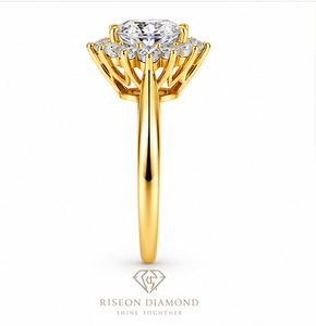 Elegant heart shaped halo engagement ring brilliant lab grown diamond surrounded by round cut halo crafted in premium 18K yellow - Product Image 3