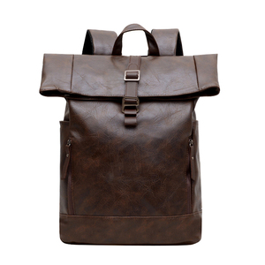 Minimalist PU Leather Roll Top Backpack with Buckle Closure Unisex Laptop <b>Bag</b> 20-39L Capacity Shoulder Straps Handle Durable - Product Image 1