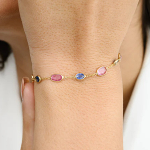 18K White Gold Oval Multi Sapphire Diamond Tennis <b>Bracelet</b>-IGI Certified Minimal <b>Stacking</b> - Product Image 1